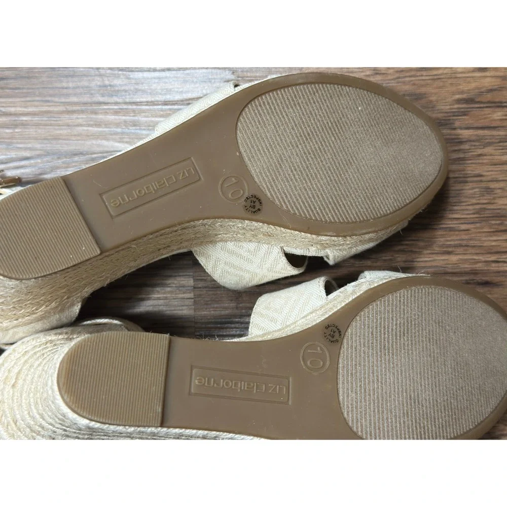 Liz Claiborne Wedge Heels 10 Espadrille Ankle Strap Geometric Beige Light Boho‎